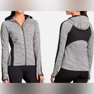 Athleta Snowscape Running Jacket Hood Heather Gray with Black Full Zip sz S